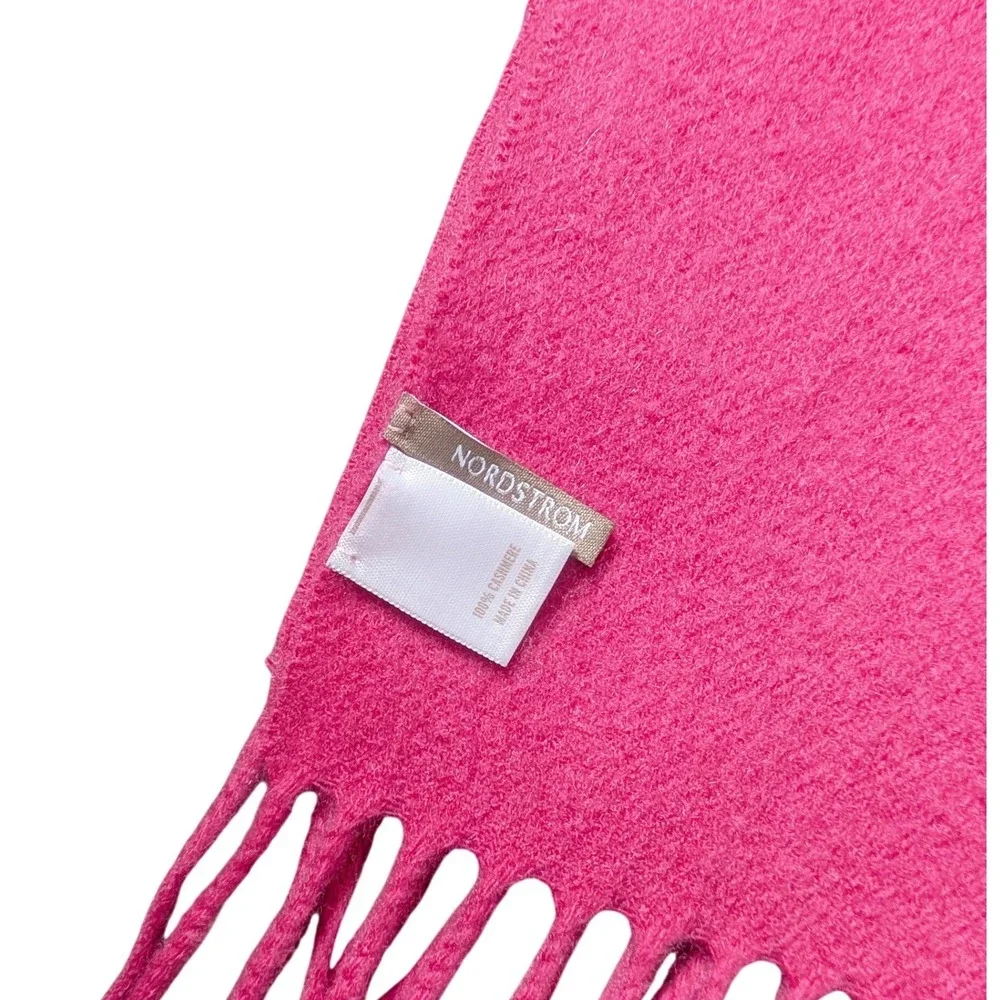 Nordstrom Maximalism Bold Pink Luxury Chic Tassel Fringe 100% Cashmere Scarf